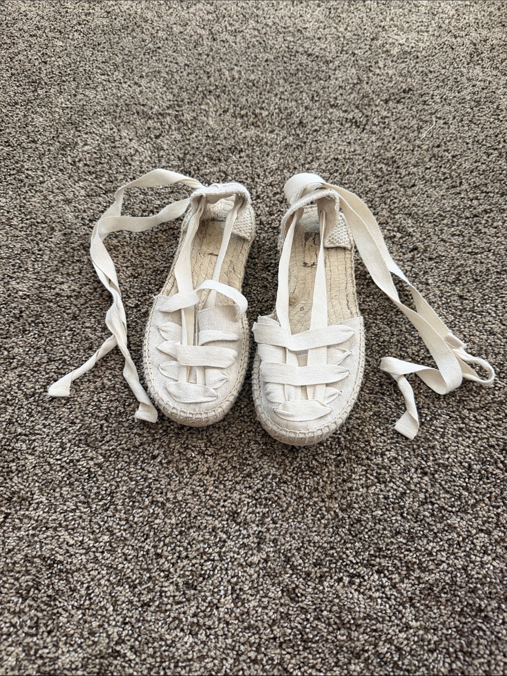 Mango Lace-Up Espadrille Flats in Ivory